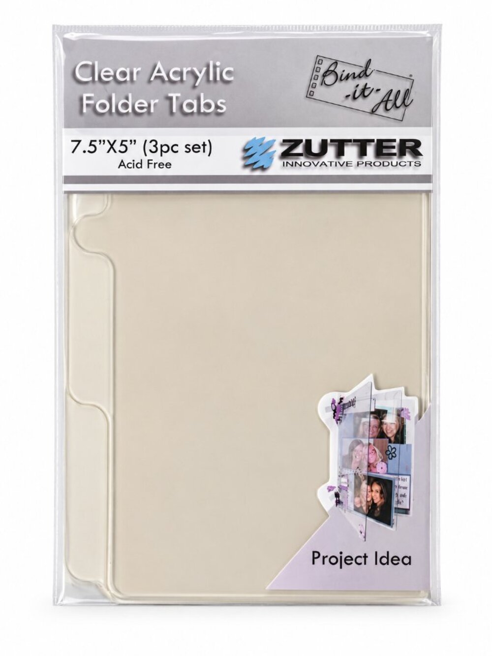 Zutter Bind-It-All Clear Acrylic Folder Tabs 7.5x5 3pc Set NIP